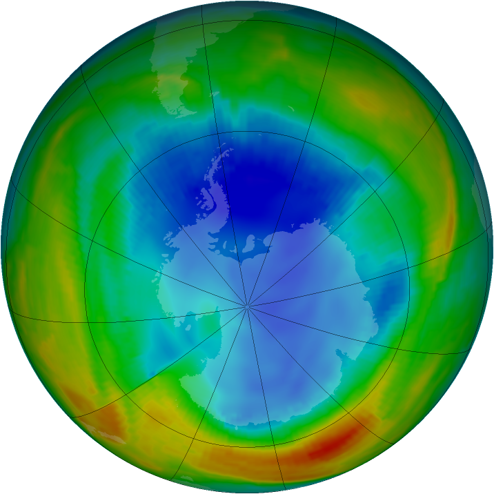 Antarctic ozone map for 10 August 1996